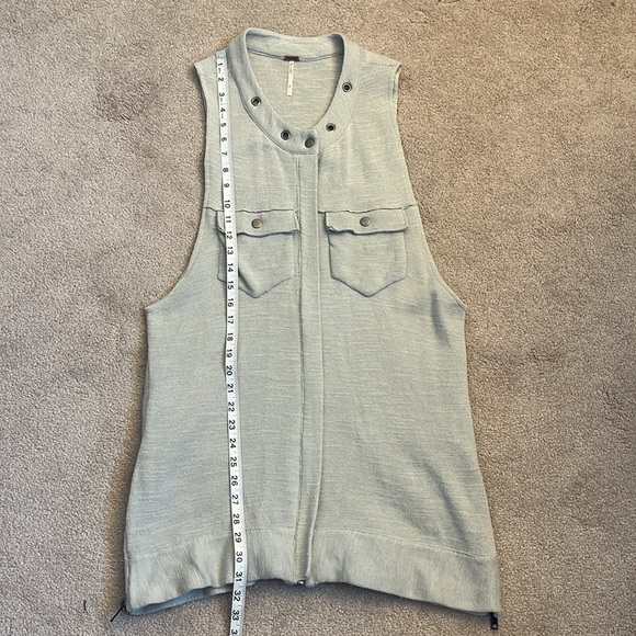 Free People Highway Slub Knit Vest Size S Light Gray Longline Zip Front - Picture 10 of 10